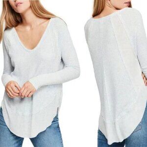 Free People We The Free Light Gray Thermal Waffle Knit Sweater Top 41085